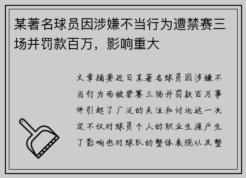 某著名球员因涉嫌不当行为遭禁赛三场并罚款百万，影响重大